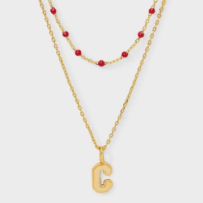 14K Gold Dipped Beaded Initial Necklace Set 2pc - A New Day™ Gold/Marron