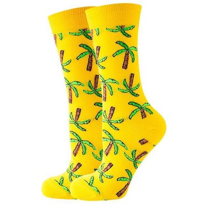 Yellow Palm Tree Socks (Women's Sizes, Adult Medium) from the Sock Panda