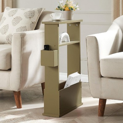 Kings Brand Furniture Narrow Side Table with Storage Shelf - Modern Slim Sofa End Table, Bedside Table with Magazine and Remote Holder