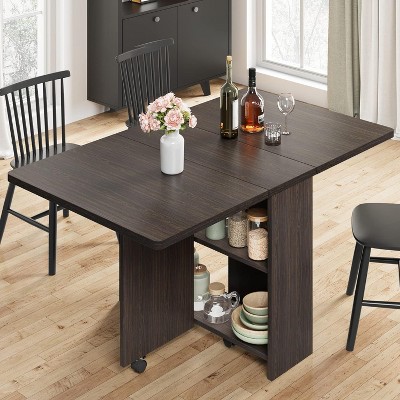 Space-Saving Foldable Dining Table with 2-Tier Storage - Extendable Drop Leaf Design, Fits 4, Farmhouse Style ( 47.2x23.6x29.5in)