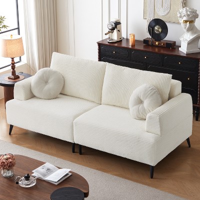 ATJafurn White Corduroy Sectional Sofa Couch Modern Modular Oversized Upholstered Recliner Sleeper with Comfy Pillows and Deep Seat for Living Room