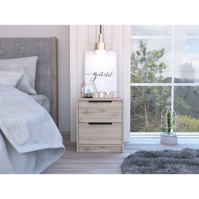 TIRAMISUBEST Oak Nightstand with Two Drawers, Modern Bedside Table for Small Spaces