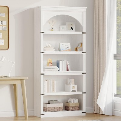 Arched 5-Shelf Bookcase, 68.7" Tall Curved Wooden Bookshelf for Home Office, Living Room, Farmhouse Display Storage Shelf