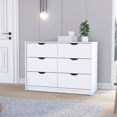 Kumasinova Double Column Dresser with 6 Drawers,Modern Tall Chest of Drawers,Wood Finish Storage Dresser for Bedroom&Entryway,Floorstanding