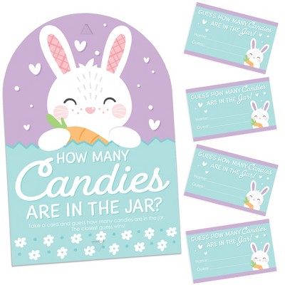Big Dot of Happiness Spring Easter Bunny - How Many Candies Happy Easter Party Game - 1 Stand and 40 Cards - Candy Guessing Game