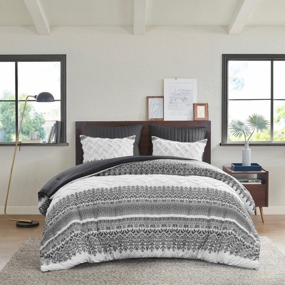 3 Piece Cotton Comforter Set with Chenille Tufting Gray King/Cal King