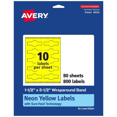 Avery Printable Wraparound Labels, Neon Yellow, 1.5" x 3.5", 800ct