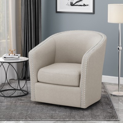 Upholstered Swivel Chair,Rolled Arm Modern Accent Chair,Beige-Christopher Knight Home