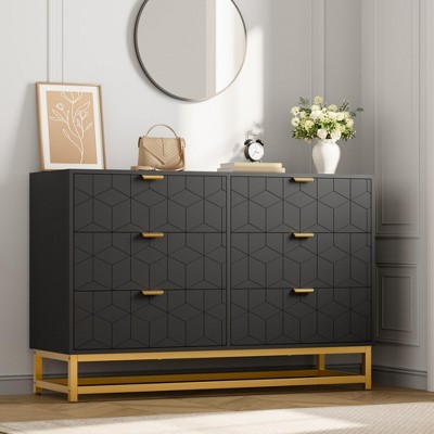 6 Drawer Dresser ,chest of drawers ,bedroom dresser ,Modern Double Dresser with Gold Handles ,Long Storage Organizer for  for Living Room