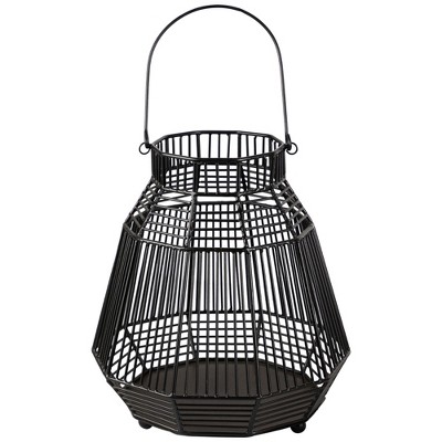 Northlight Large Geometric Iron Hurricane Candle Lantern - 11.25" - Black