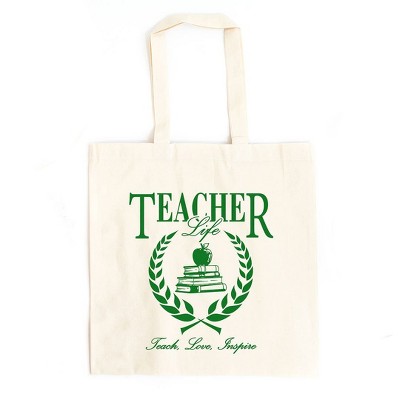 City Creek Prints Teacher Life Books Canvas Tote Bag - 15x16 - Natural