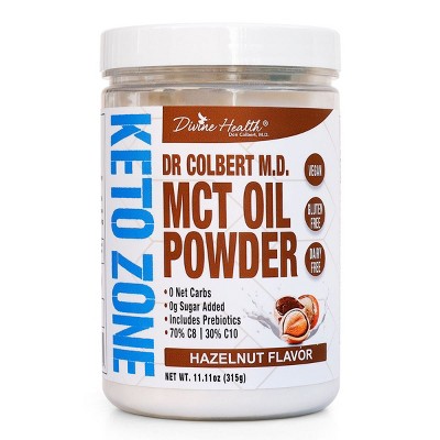 MCT Oil Drink Mix Powder - Sugar Free Hazelnut Flavor Divine Health by Dr. Colbert - 11.11 oz