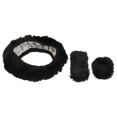 Unique Bargains 1 Set Fluffy Car Steering Wheel Cover Fit for 15" Soft Fluffy Handbrake Cover Gear Shift Boot Cover Universal Short Hair