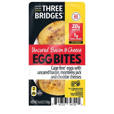 Three Bridges Uncured Bacon & Cheese Egg Bites Gluten Free - 4.6oz/2ct