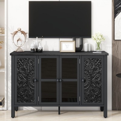 ORRD U-Can 47.2" Retro TV Stand, Media Console, 3 Cabinets, Glass Doors, Anti-tip Device