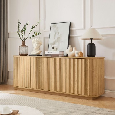ORRD 64'' Sideboard Buffet Cabinet with Wave Pattern, Wooden TV Stand Storage Cabinet for Kitchen, Bedroom, Entryway, Natural Finish