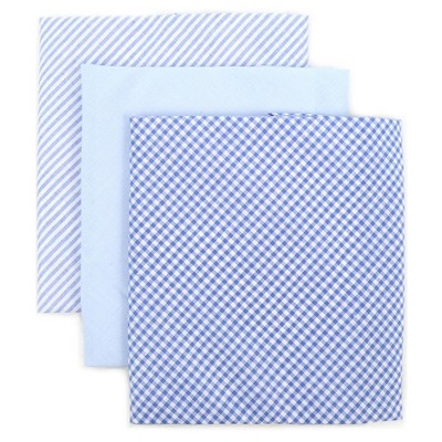 TheDapperTie Men's Blue Solid, Striped And Plaid 100% Cotton 3 PCS Handkerchiefs