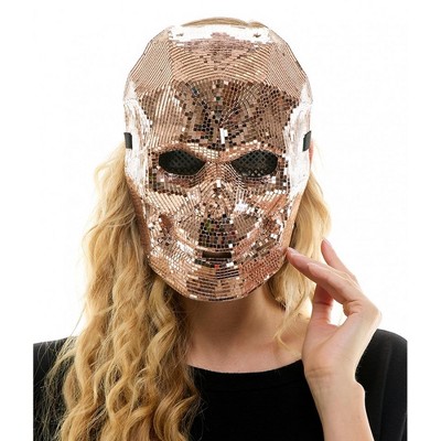 KBW Bedazzled Rose Gold Mirror Skull Mask Adult Costume Accessory