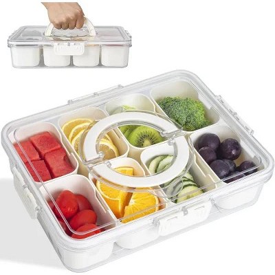 Racxily Divided Snack Box With Lid ¨C Clear Food Storage Container With Colorful Compartments ¨C Reusable Bento Organizer For Snacks