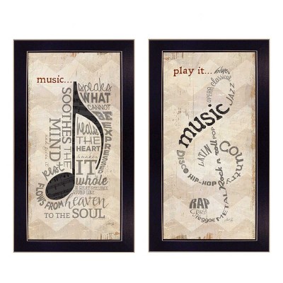 HomeRoots Set Of Two Musical Notes Black Framed Print Wall Art