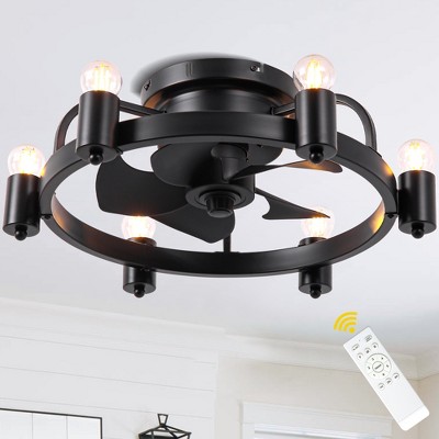 Bella Depot 20" Black Industrial Ceiling Fan with Light and Remote Control 6-speed Reversible Blades DC Motor