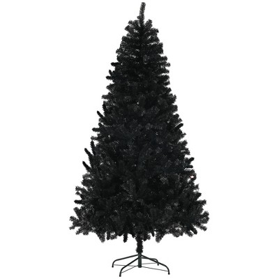HOMCOM 7.5ft Unlit Artificial Black Christmas Tree, Holiday Décor with 1346 Branch Tips, Auto Open, Steel Base for Home Office, Black
