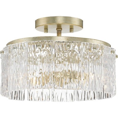 Progress Lighting Chevall 2-Light Semi-Flush Mount, Gilded Silver, Artisanal Glass, Modern Organic, Luxe, Transitional.