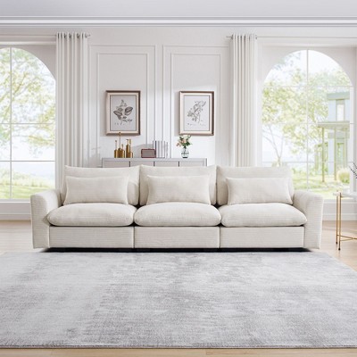 NicBex Couches for Living Room Over Size 3-Seater Sofa Deep Seat Couch Comfort Corduroy Upholstered Sofa With 3 Waist Pillows for Bedroom