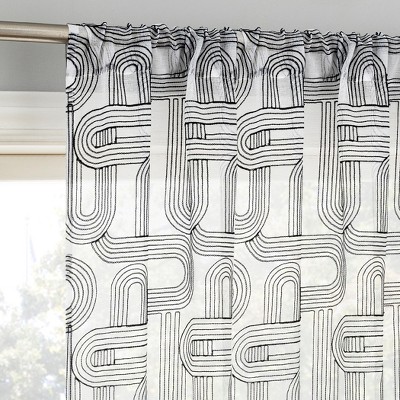 No. 918 Sheer Kaz Embroidered Retro Curves Rod Pocket Curtain Panel