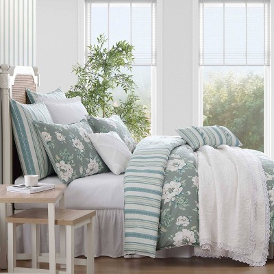 Laura Ashley Wisley Floral Green Full/Queen 7pc Comforter Sham Bonus Set
