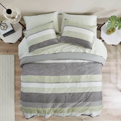Madison Park King Ryder Striped Comforter Set with Bed Sheet Green
