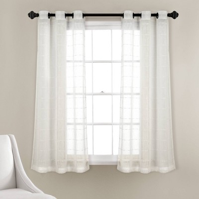 Set of 2 Farmhouse Texture Grommet Sheer Window Curtain Panels - Lush Décor