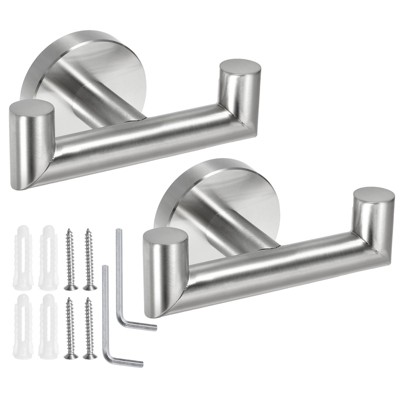 Unique Bargains 304 Stainless Steel Rust Resistant Wall Mount Bath Double Towel Hook 2 Pcs