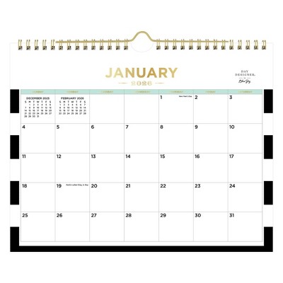 Blue Sky Day Designer Monthly Wall Calendar 11"x8.75" Black Rugby Stripe