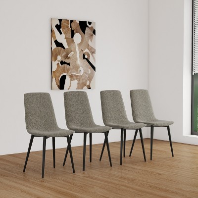 DOMETOUR Dining Chair Set of 4 Upholstered Dining Chairs Linen Cushion Seat and Sturdy Black Metal Legs