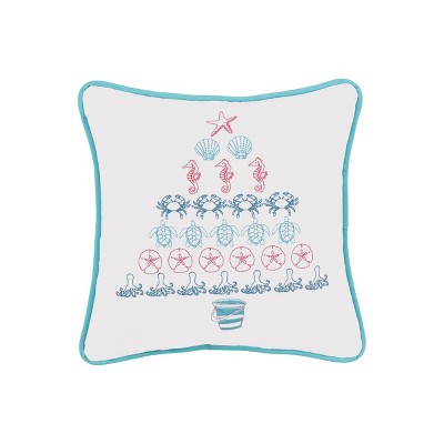 C&F Home Coastal Tree Embroidered Christmas Holiday Small/Petite Accent Pillow, 10" x 10"