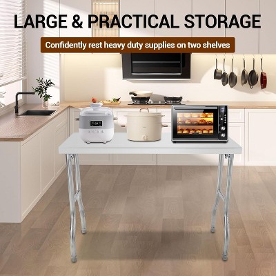 Commercial Worktable Workstation, Stainless Steel Prep Table Folding Table with Metal Adjusting Foot