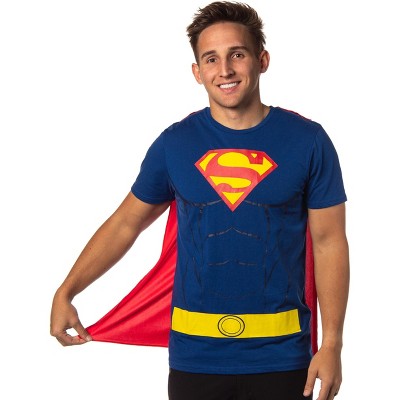 DC Comics Men's Superman Costume S Logo Superman Shirt With Detachable Cape