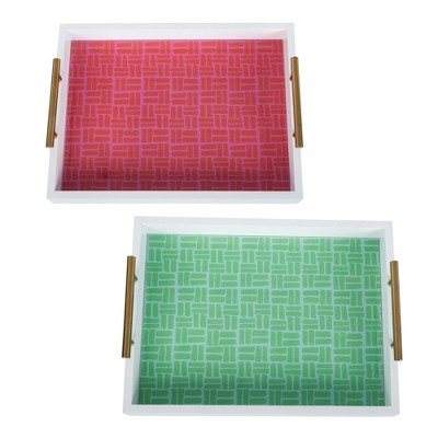 Transpac Set of 2 Glazed Bright MDF Decorative Trays for Home Spring Decor and Entertaining