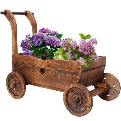 WELLFOR Wood Outdoor Wooden Wagon Planter Box Brown 14.1"x26.5"