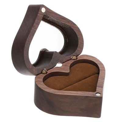 Unique Bargains Heart Shaped Wooden Engagement Ring Box