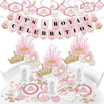 Big Dot of Happiness Little Princess Crown - Pink and Gold Princess Baby Shower or Birthday Party Supplies - Banner Decoration Kit - Fundle Bundle