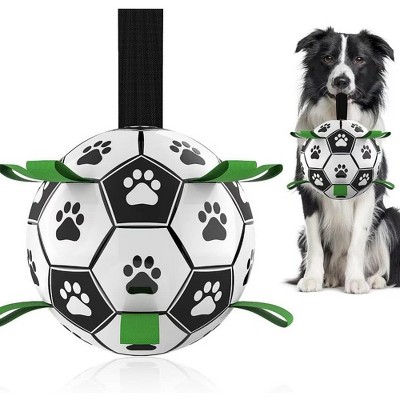 Soccer Design Pet Toy With Straps For Dogs To Chew On. Used For Training, Playing, Teeth Cleaning, And Interactive Retrieval. Suitable for Dogs
