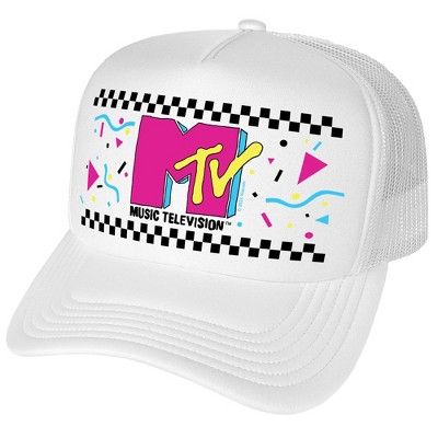 Mtv Logo Mtv 80'S Checker Party Foam Trucker Cap White