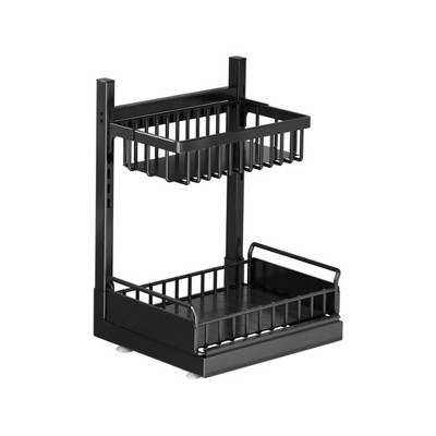 2 Tier Under Sink Storage Kitchen Organiser with Sliding Storage Drawer, Pull Out Kitchen Storage Drawers with Height Adjustable Sliding Shelf