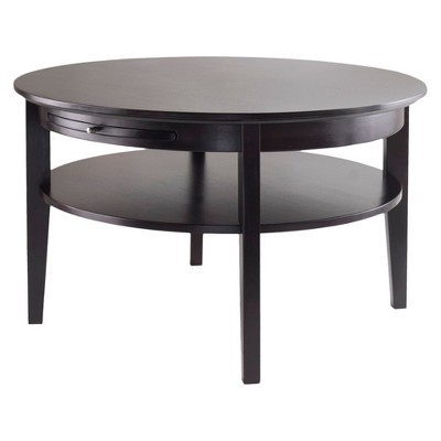 Amelia Coffee Table Espresso - Winsome: Chic Round Design, Pull-Out Tray, Fixed Lower Shelf, Wood Composite