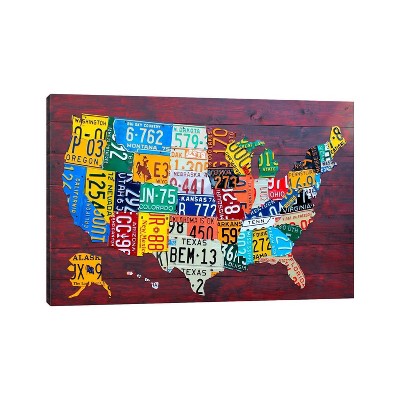 USA Recycled License Plate Map VII by Design Turnpike Unframed Wall Canvas - iCanvas