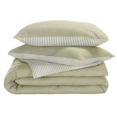 Stripe Reversible 3-Piece Comforter Set 144TC, 100% Cotton, Queen/Full - CMT2001 - Olive/White - Safavieh