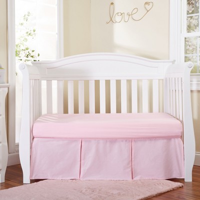 Everyday Kids Light Pink Pleated Crib Skirt – 100% Cotton Dust Ruffle for Baby Girls, Split Corners, 14” Drop – Fits Standard Crib Mattresses