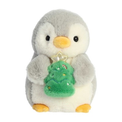 Aurora Small Pompom With Christmas Tree PomPom Penguin Festive Stuffed Animal Gray 7.5"